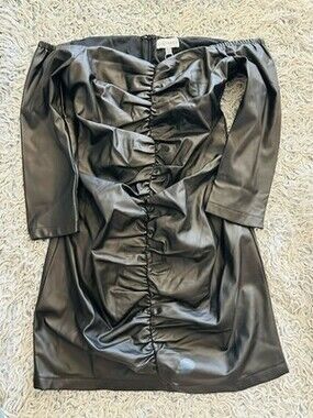 Lucy Paris Women's Off Shoulders Black Faux Leather Dress Medium